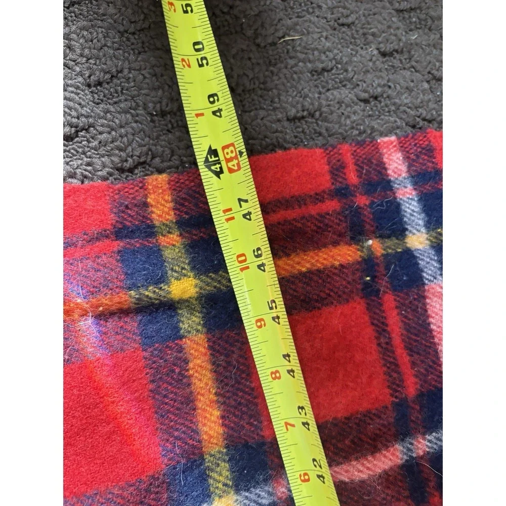 Vtg  Wool Stadium Blanket Throw Red Tartan Plaid With Carrying Case/ Bag 48x48